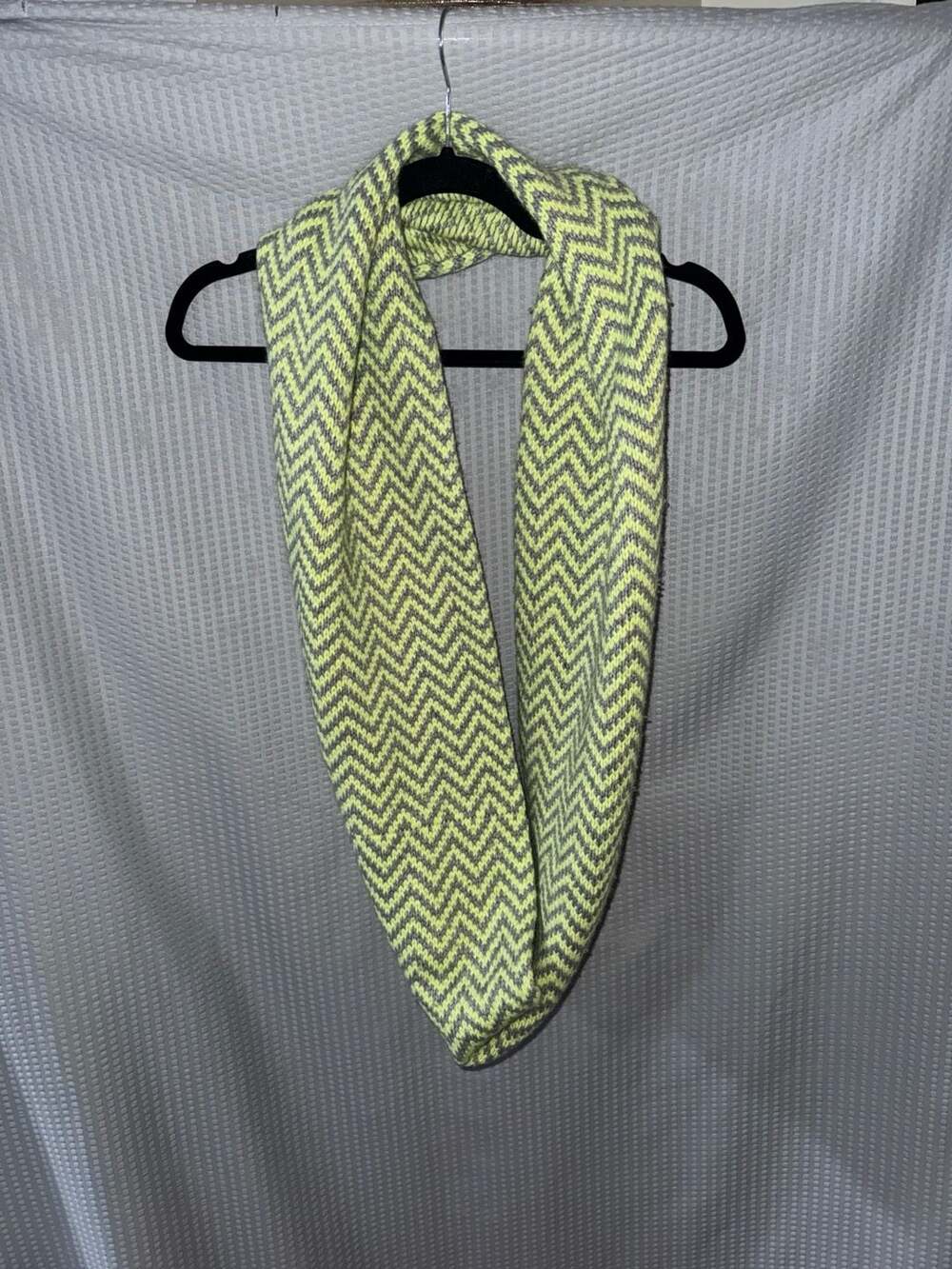 J.Crew Neon Green and Gray Zig Zag Chevron Knit Infinity Scarf